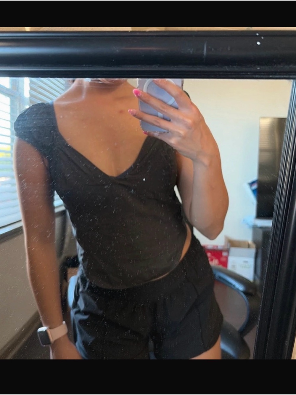 aerie Black V-Neck Cap Sleeve Crop Top